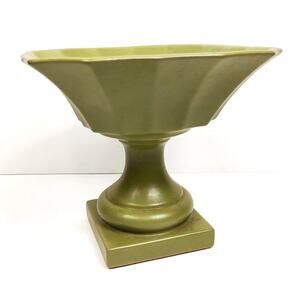 Vintage Hyalyn Pottery Square Pedestal Bowl Planter Green MCM Decor Scalloped